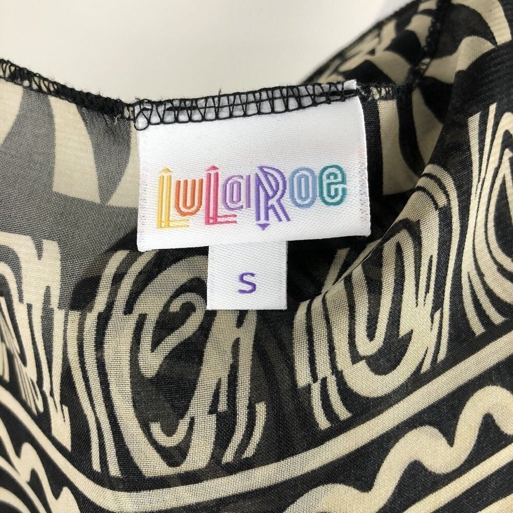 Lularoe Sheer Kimono Tribal Print with Bottom Fringe Tan Black Small - Picture 7 of 8